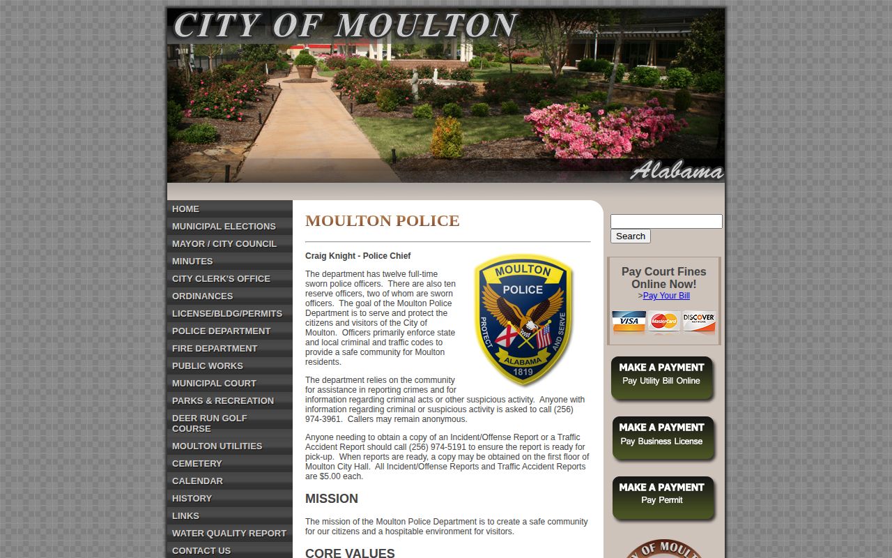 Moulton Police official page for Moulton arrest records